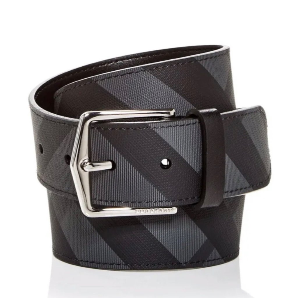 Burberry Men's Gray 40mm London Check Pin Buckle Belt Charcoal Black 80cm